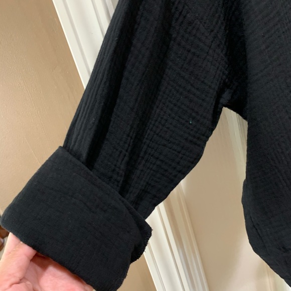 Free People  Sunstreaks Tie Front Shirt Top Black - Picture 3 of 8